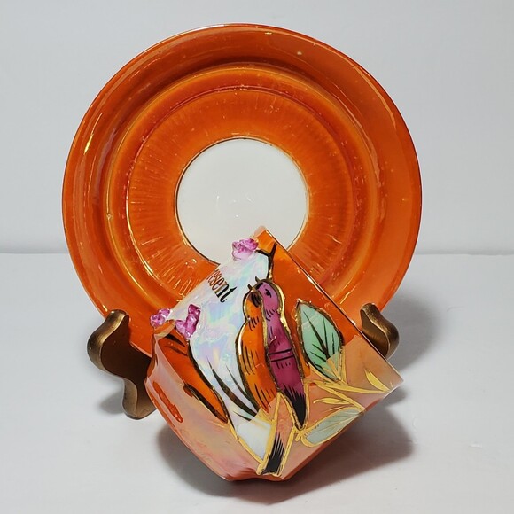 Vintage Teacup and Saucer Orange Germany Bird - Picture 1 of 9